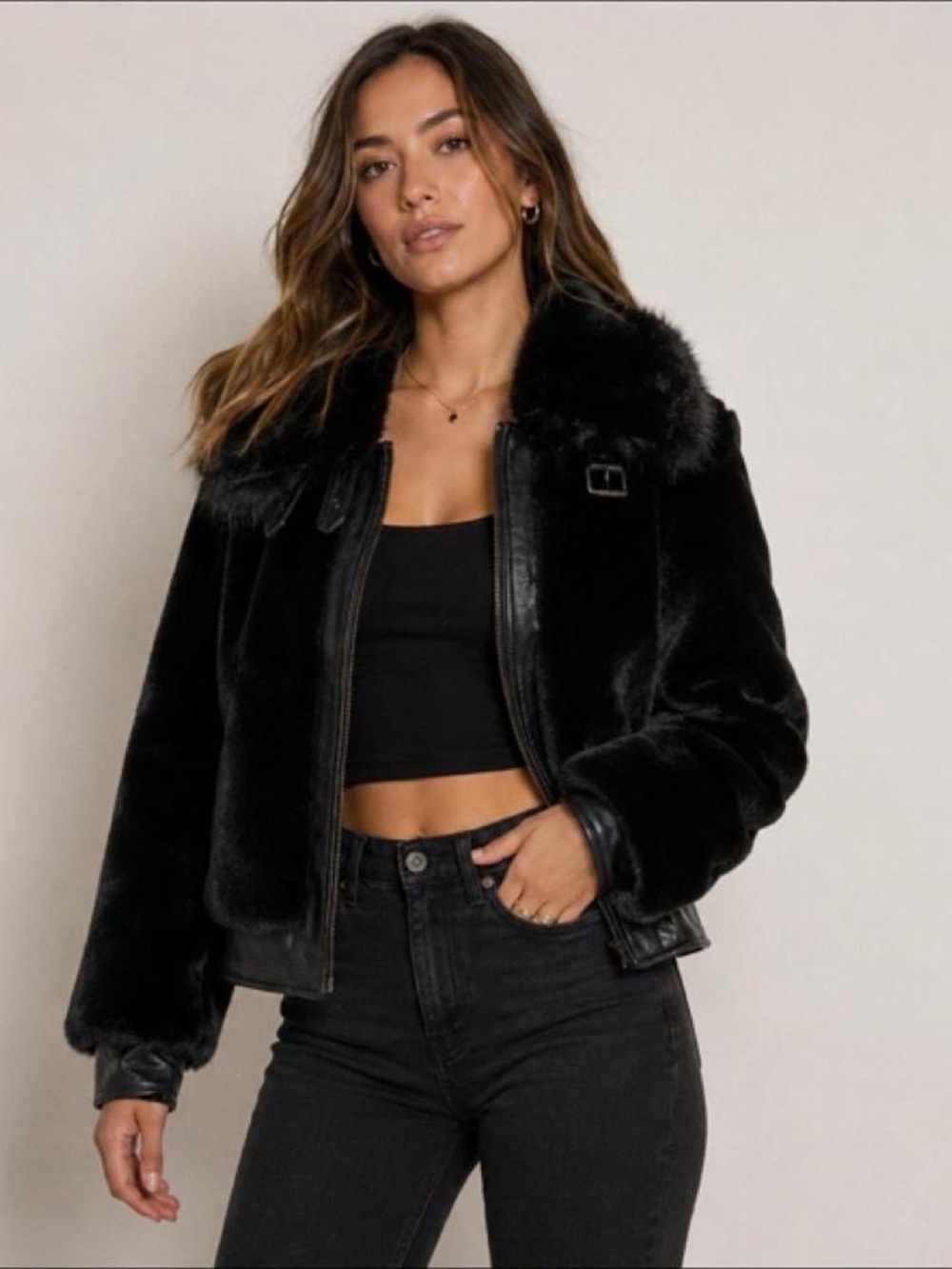 BLANKNYC Faux Fur Collar Bomber Jacket - Women